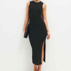 NWT REFORMATION BASIL RIBBED CASHMERE DRESS BLACK SIZE MEDIUM RECYCLED